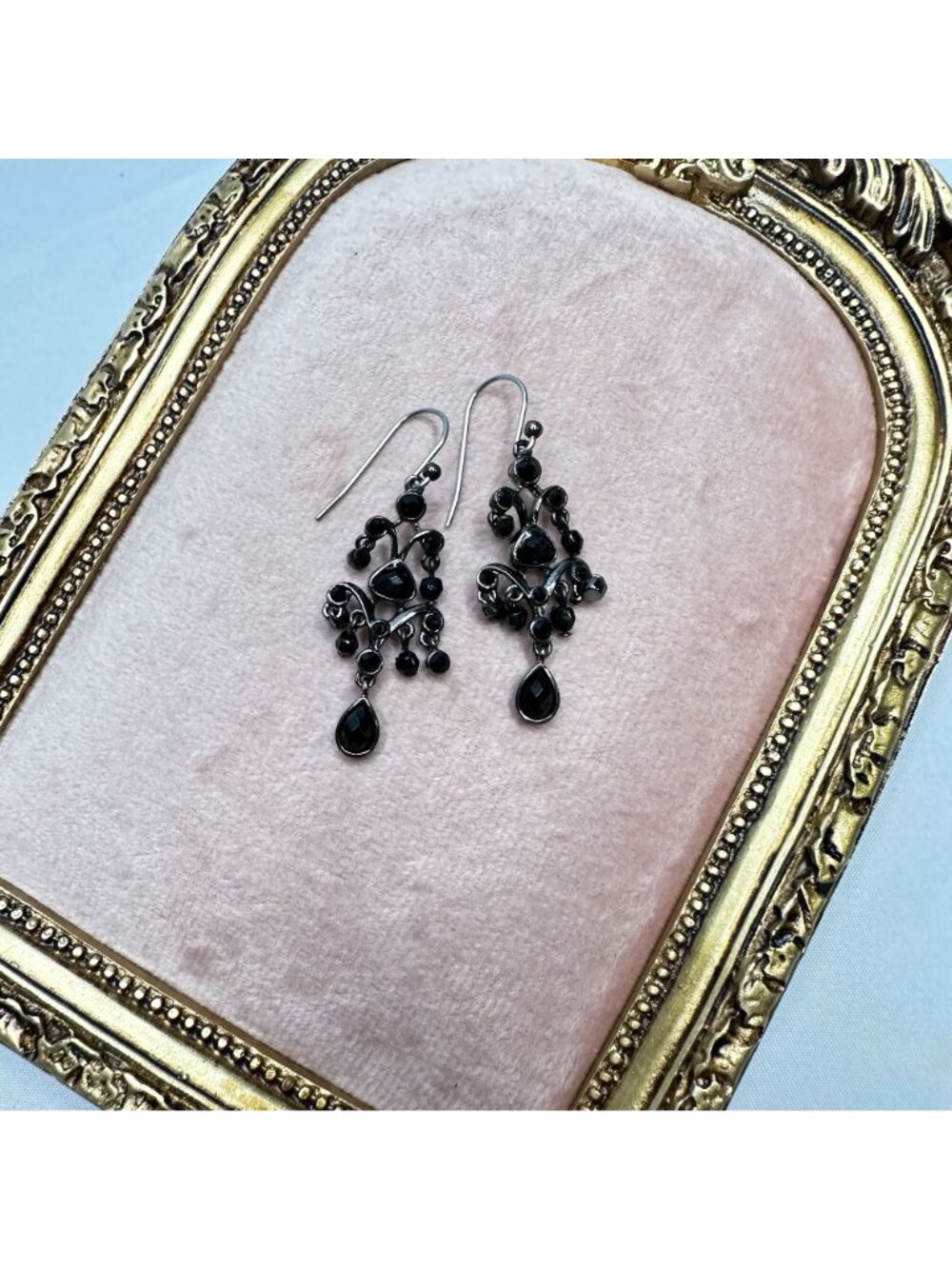 Vintage Y2K Gothic Bohemian Black Chandelier Drop Earrings 1 7/8 Inches Long - Picture 3 of 7